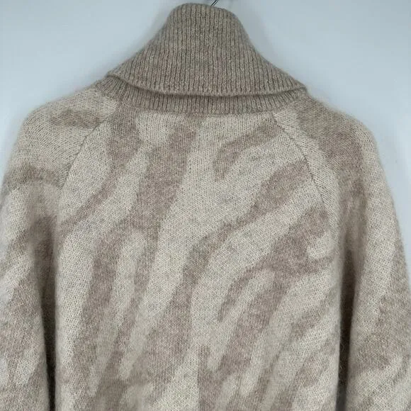 Sweaty Betty Turtleneck Sweater Animal Print Mohair Alpaca Blend Chunky Knit