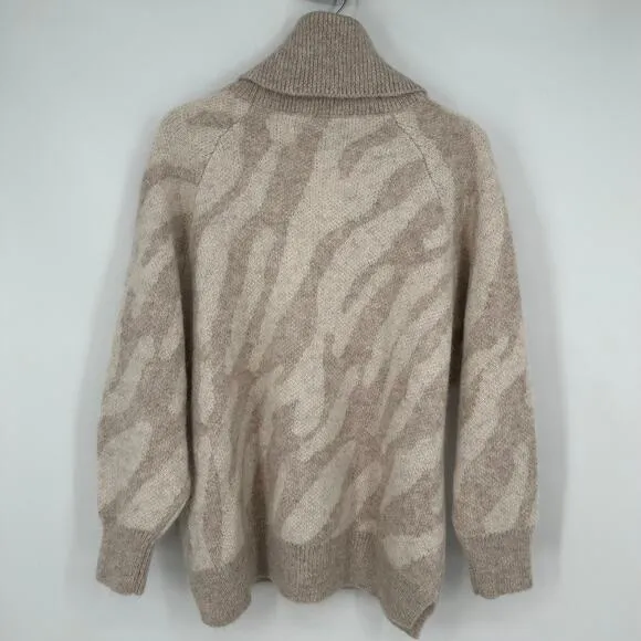 Sweaty Betty Turtleneck Sweater Animal Print Mohair Alpaca Blend Chunky Knit