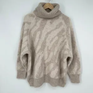Sweaty Betty Turtleneck Sweater Animal Print Mohair Alpaca Blend Chunky Knit