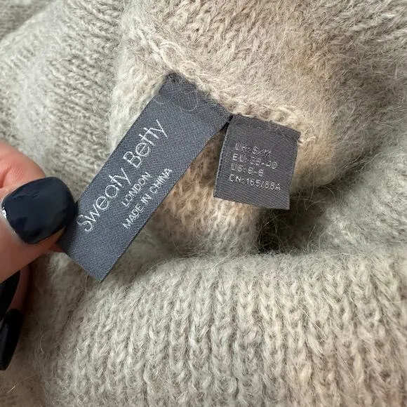 Sweaty Betty Turtleneck Sweater Animal Print Mohair Alpaca Blend Chunky Knit