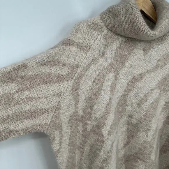 Sweaty Betty Turtleneck Sweater Animal Print Mohair Alpaca Blend Chunky Knit