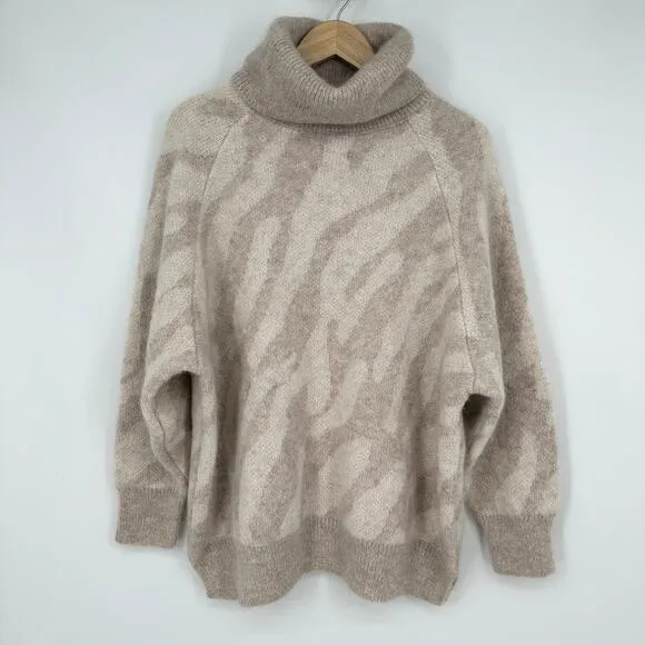 Sweaty Betty Turtleneck Sweater Animal Print Mohair Alpaca Blend Chunky Knit