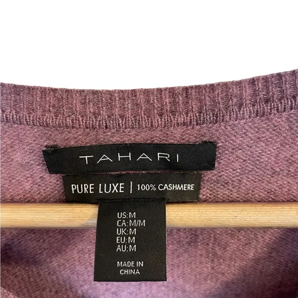 TAHARI 100% Cashmere Light Purple/Gray Heather V-Neck Sweater- Size Medium