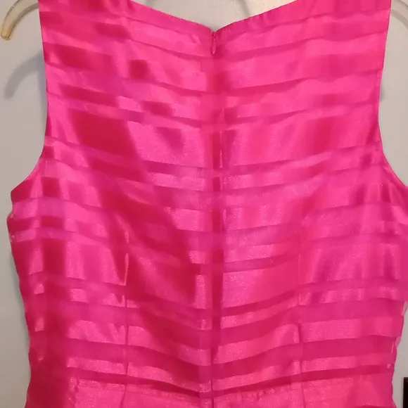 Tahari Pink Satin Striped Organza Fit &amp; Flare Women's Dress Size 8