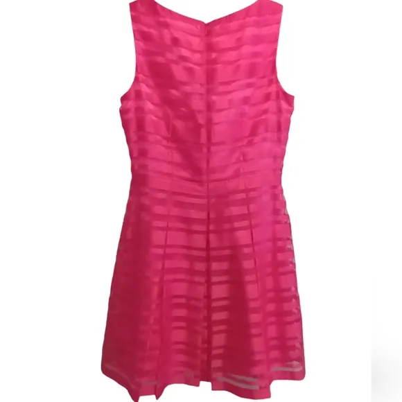 Tahari Pink Satin Striped Organza Fit &amp; Flare Women's Dress Size 8