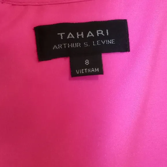 Tahari Pink Satin Striped Organza Fit &amp; Flare Women's Dress Size 8