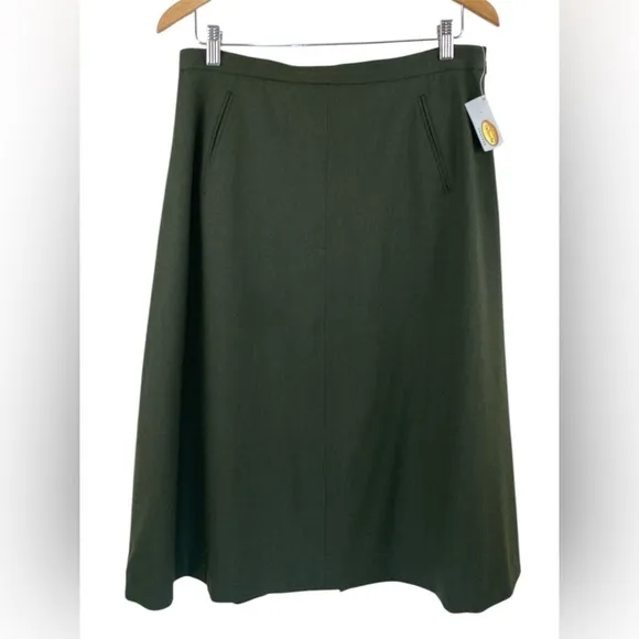 Talbots Woman Loden Green Lined Wool Pencil A-Line Skirt Size 12P Petite Classic