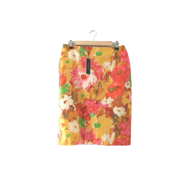 Talbots Women's Pencil Skirt Size 6 Watercolor Artsy Floral Office Career Unique