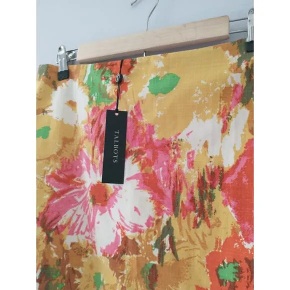 Talbots Women's Pencil Skirt Size 6 Watercolor Artsy Floral Office Career Unique