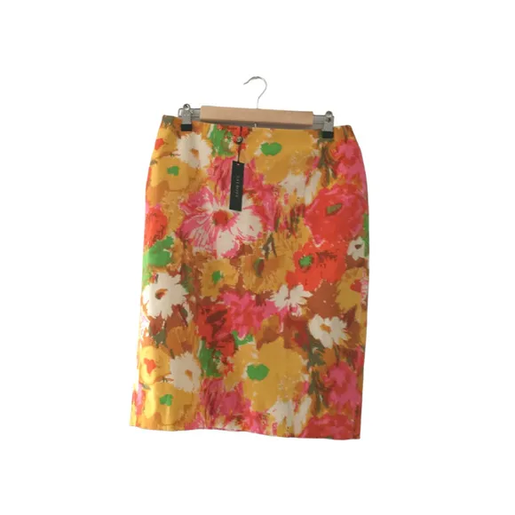 Talbots Women's Pencil Skirt Size 6 Watercolor Artsy Floral Office Career Unique