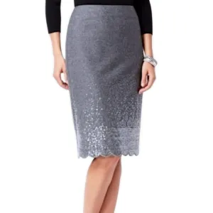 Talbots Wool Blend Sequined Pencil Skirt w/ Scallop Hem, Size 8, Gray/Silver NWT