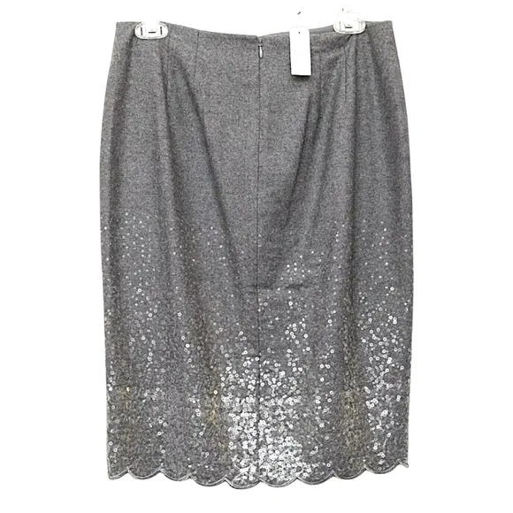 Talbots Wool Blend Sequined Pencil Skirt w/ Scallop Hem, Size 8, Gray/Silver NWT