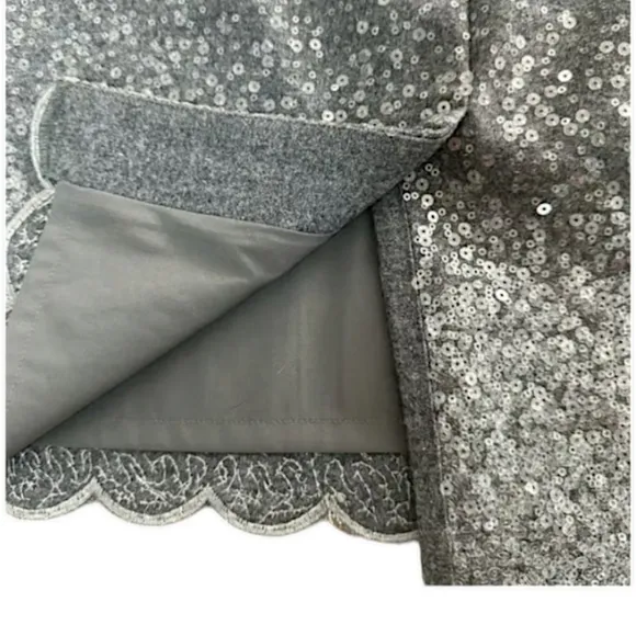 Talbots Wool Blend Sequined Pencil Skirt w/ Scallop Hem, Size 8, Gray/Silver NWT