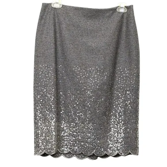 Talbots Wool Blend Sequined Pencil Skirt w/ Scallop Hem, Size 8, Gray/Silver NWT