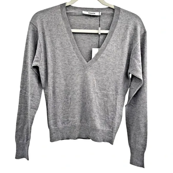 Thakoon Womens Heather Gray Pullover V Neck Sweater Long Sleeve Size XS NWT