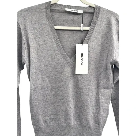 Thakoon Womens Heather Gray Pullover V Neck Sweater Long Sleeve Size XS NWT