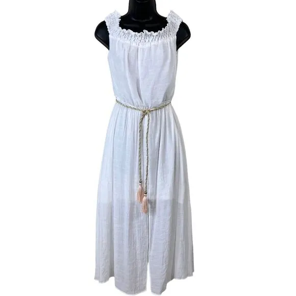 Thalia Sodi White Off The Shoulder Gauze Fit Flare Dress