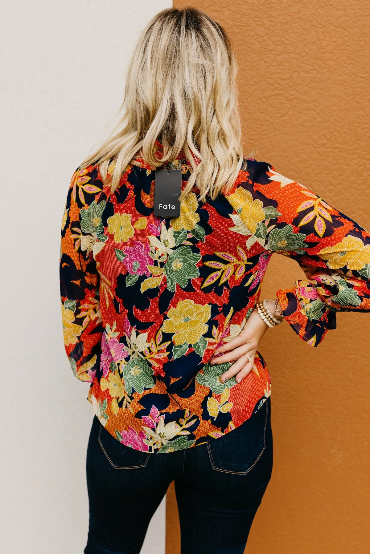 The Lizbeth Floral Ruffle Neck Peasant Blouse  - FINAL SALE