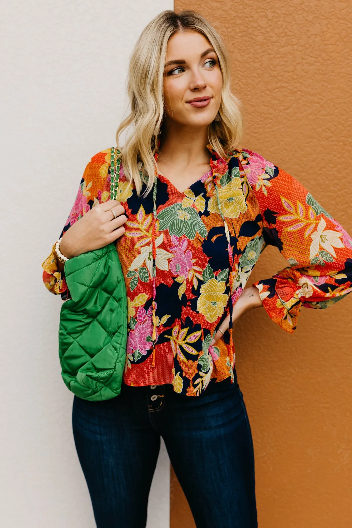 The Lizbeth Floral Ruffle Neck Peasant Blouse  - FINAL SALE