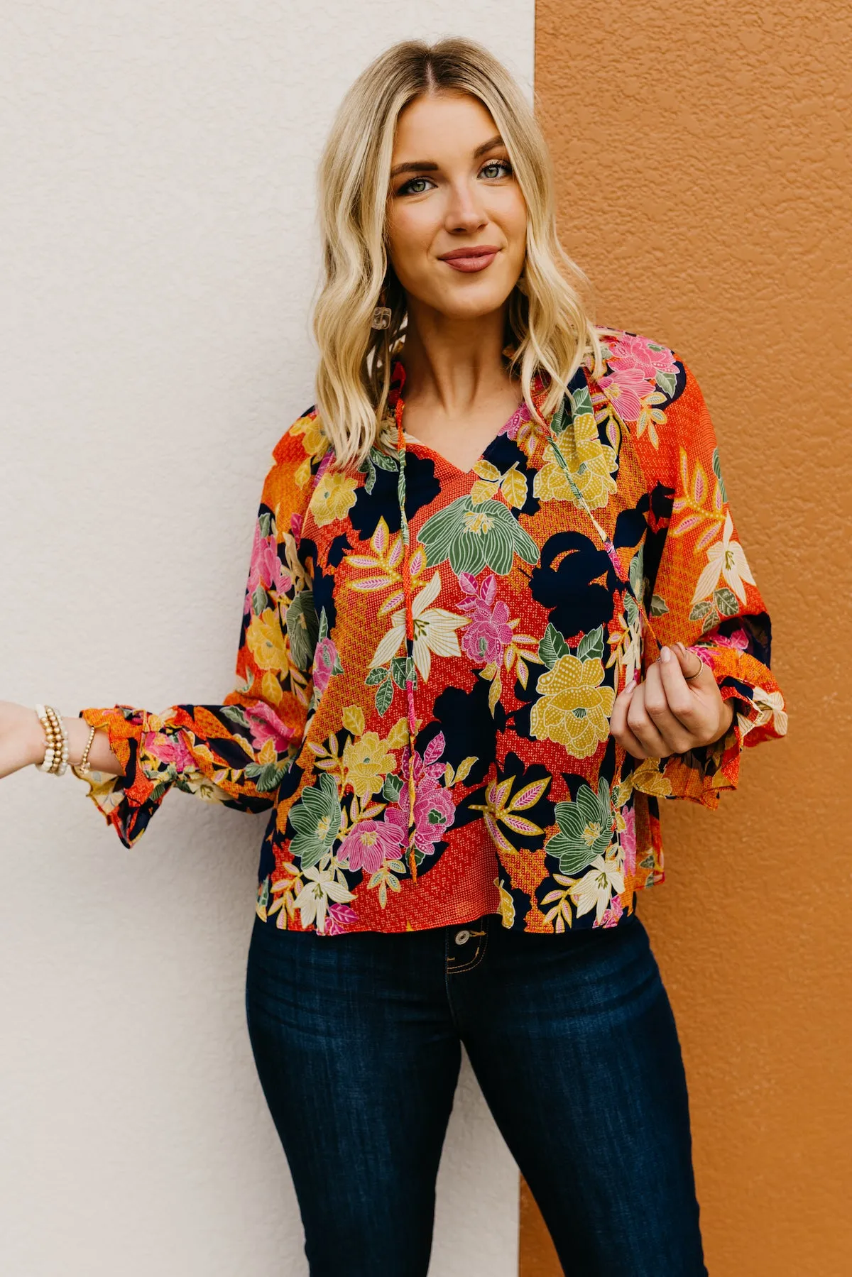 The Lizbeth Floral Ruffle Neck Peasant Blouse  - FINAL SALE