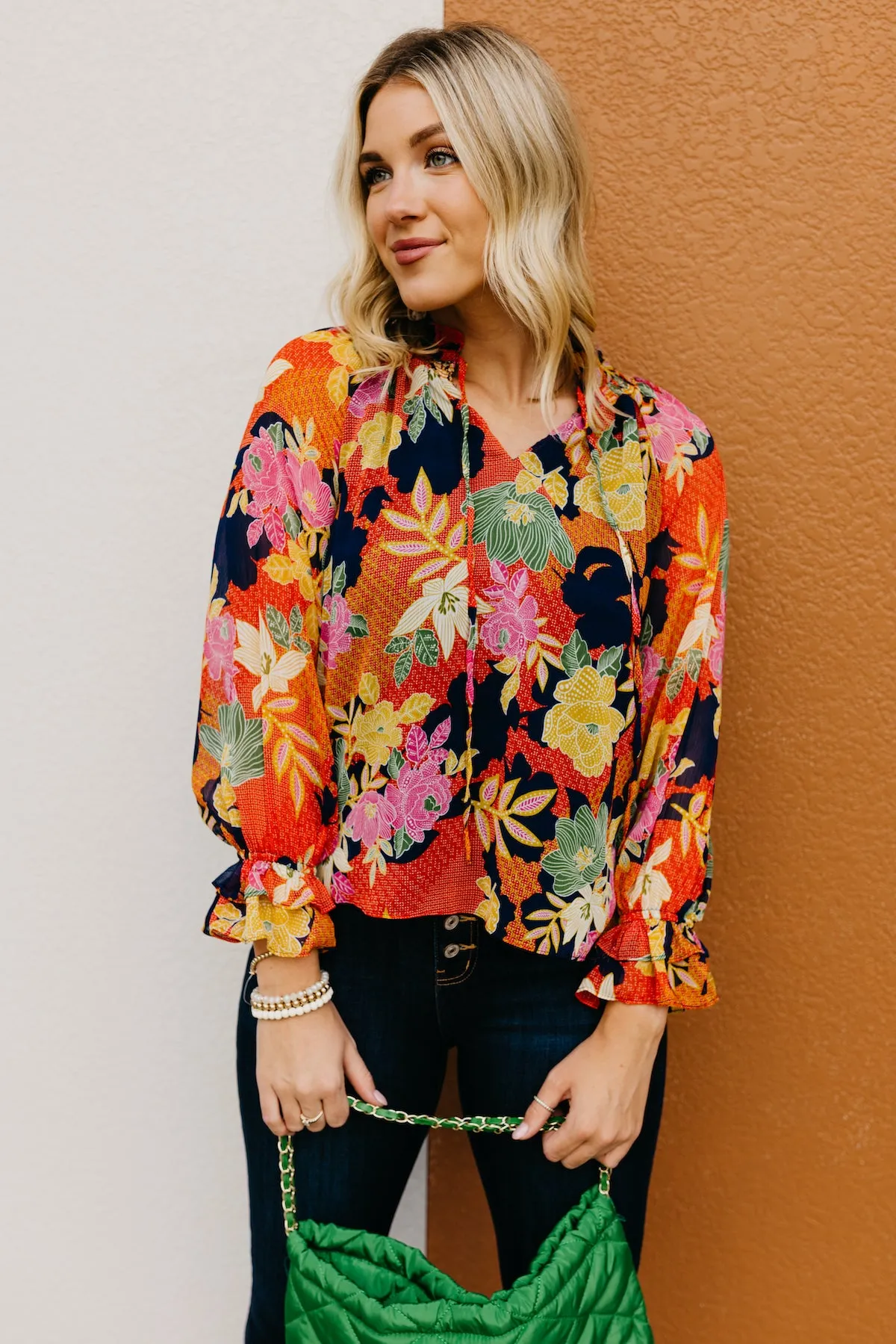 The Lizbeth Floral Ruffle Neck Peasant Blouse  - FINAL SALE