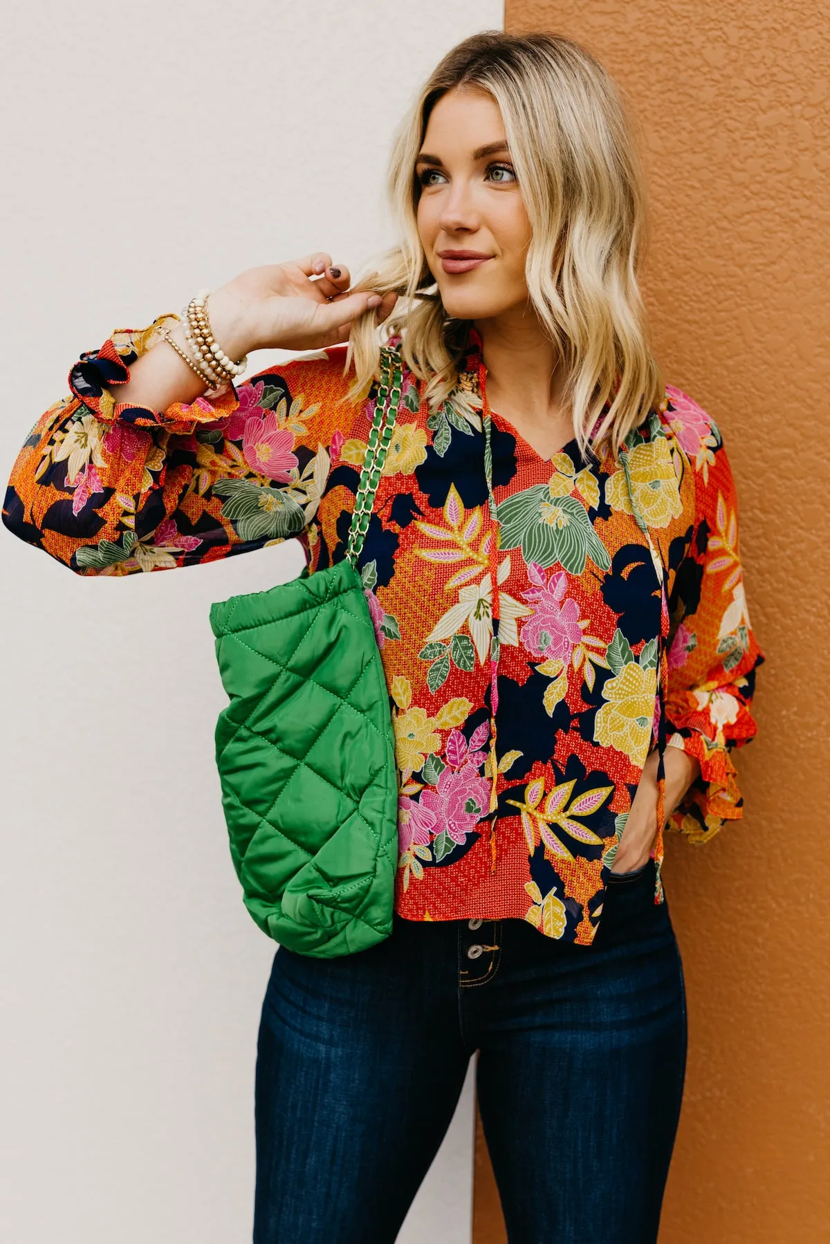 The Lizbeth Floral Ruffle Neck Peasant Blouse  - FINAL SALE