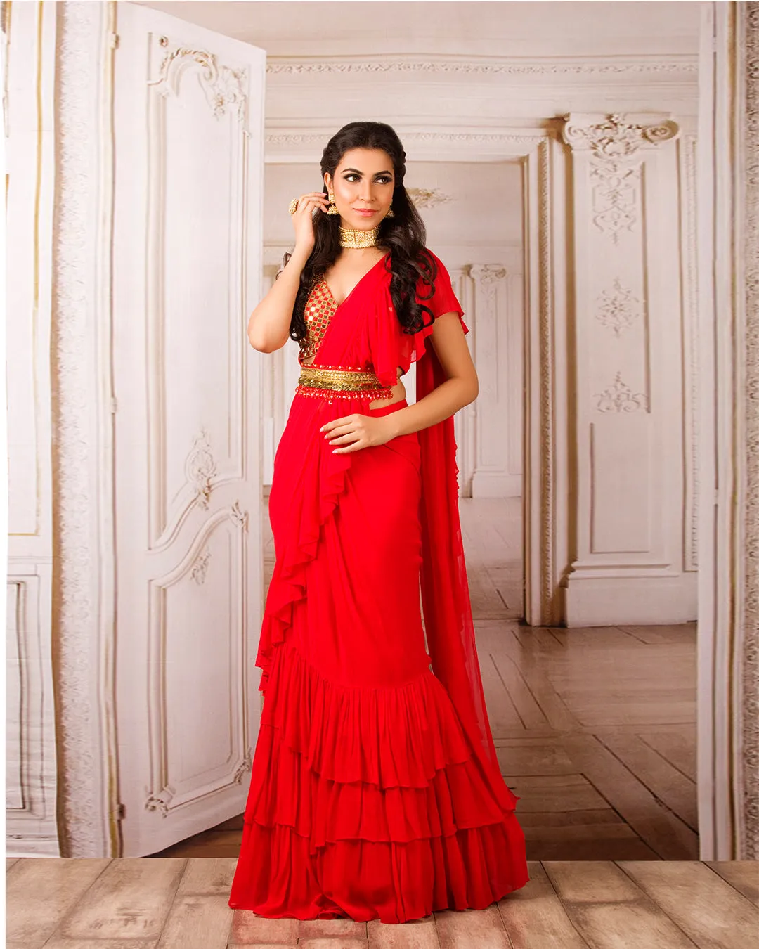 The Red Ruffle Sari