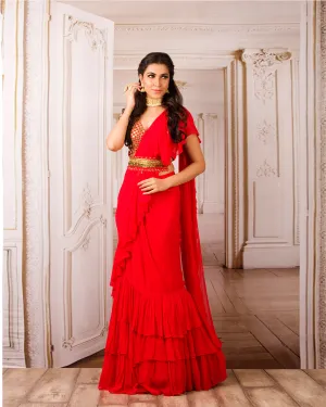 The Red Ruffle Sari