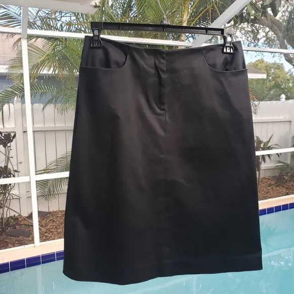 Theory Black Sateen Pencil Skirt w/ pockets