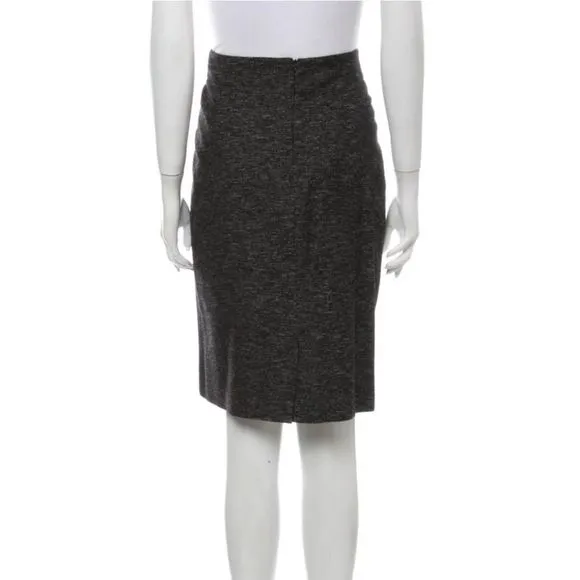 Theory Freida Black Tweed Pencil Skirt Sz. 8, Back Slit Knee Length EUC! $325RTL