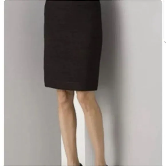 Theory Freida Black Tweed Pencil Skirt Sz. 8, Back Slit Knee Length EUC! $325RTL