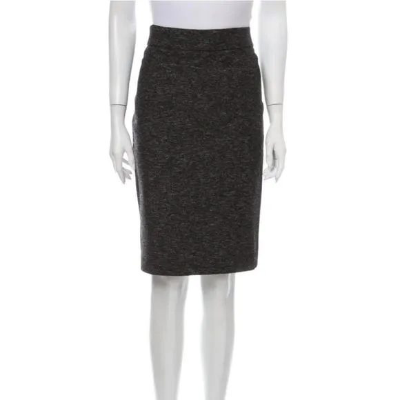 Theory Freida Black Tweed Pencil Skirt Sz. 8, Back Slit Knee Length EUC! $325RTL