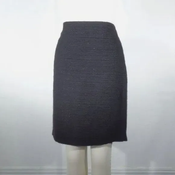 Theory Freida Black Tweed Pencil Skirt Sz. 8, Back Slit Knee Length EUC! $325RTL