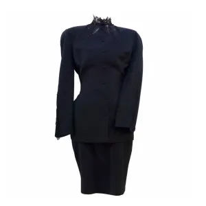 THIERRY MUGLER Black Skirt Suit With Lace Details Size 40
