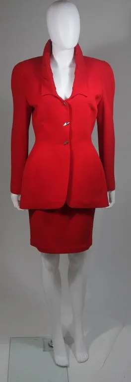 THIERRY MUGLER Contoured Red Skirt Suit Size Size 40