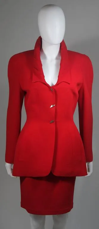 THIERRY MUGLER Contoured Red Skirt Suit Size Size 40