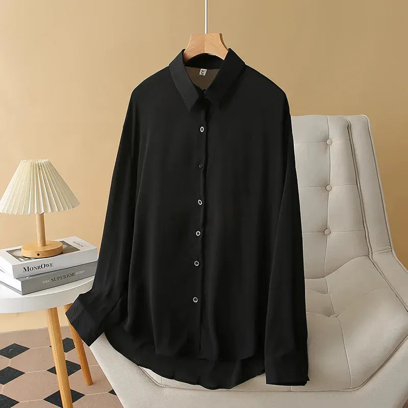 Thin Loose Casual Ice Silk Long Sleeve Blouse