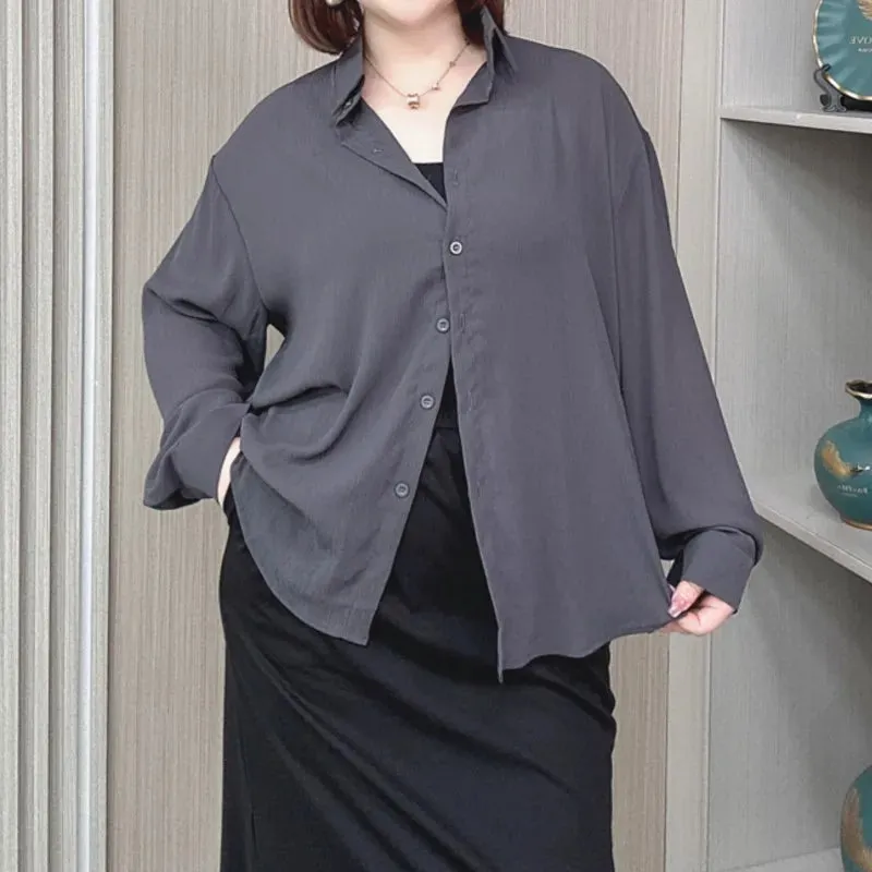 Thin Loose Casual Ice Silk Long Sleeve Blouse