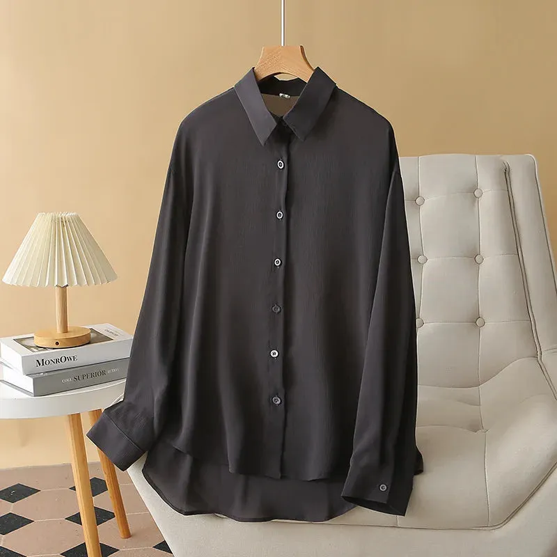 Thin Loose Casual Ice Silk Long Sleeve Blouse