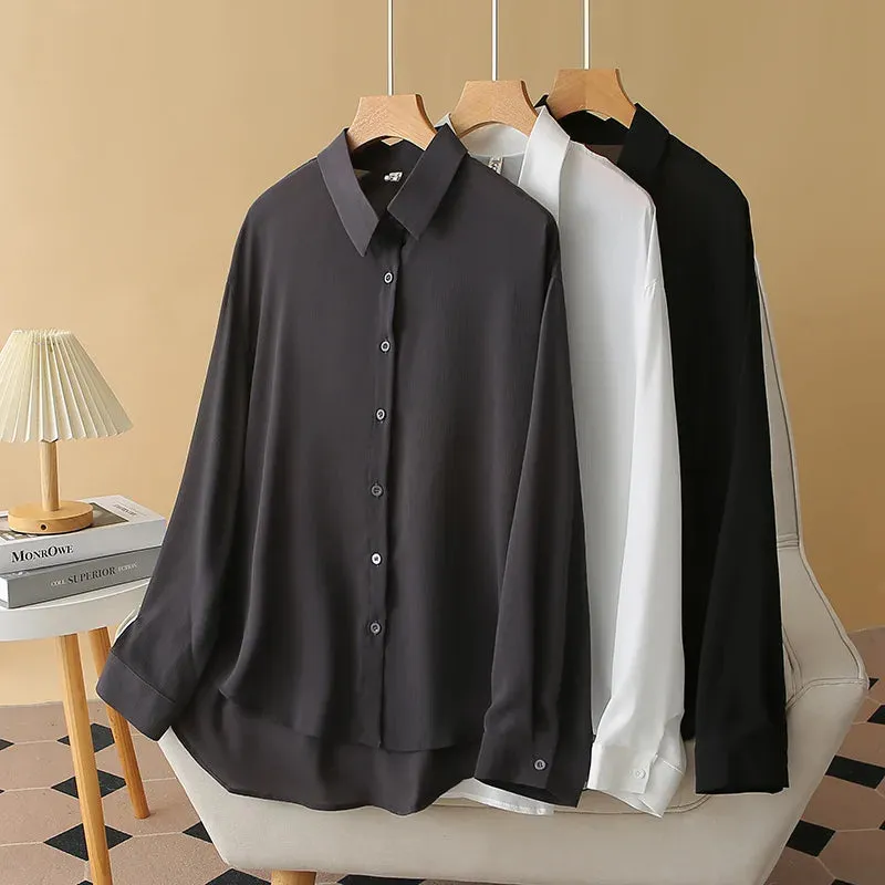 Thin Loose Casual Ice Silk Long Sleeve Blouse