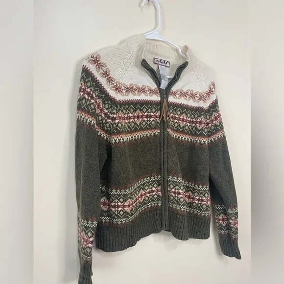 Tiara International Fair Isle MCM Mock Neck Sweater Grandma Sweater Full Zip