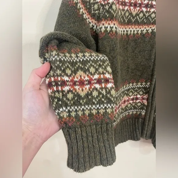Tiara International Fair Isle MCM Mock Neck Sweater Grandma Sweater Full Zip