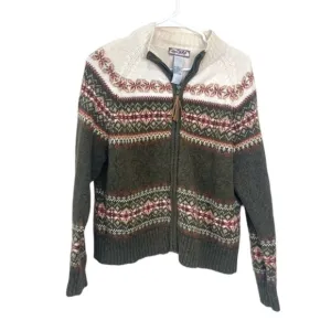 Tiara International Fair Isle MCM Mock Neck Sweater Grandma Sweater Full Zip