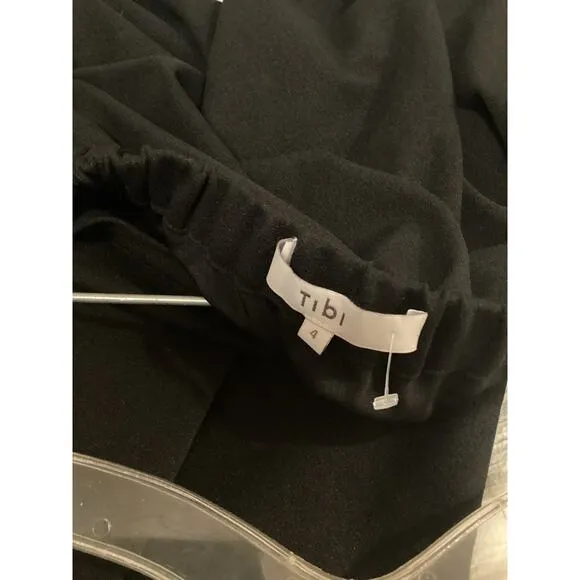 TIBI BLACK Shift Tie Cuffs Bracelet Sleeve Off Shoulder Short Jersey Dress 4