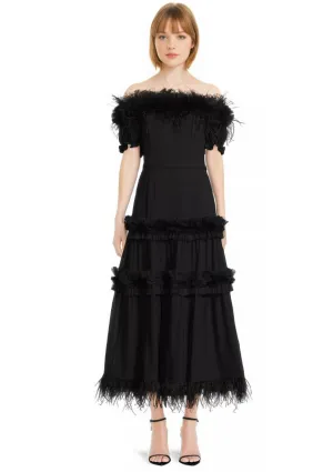 Tiered Ruffle and Feather Midi Dress