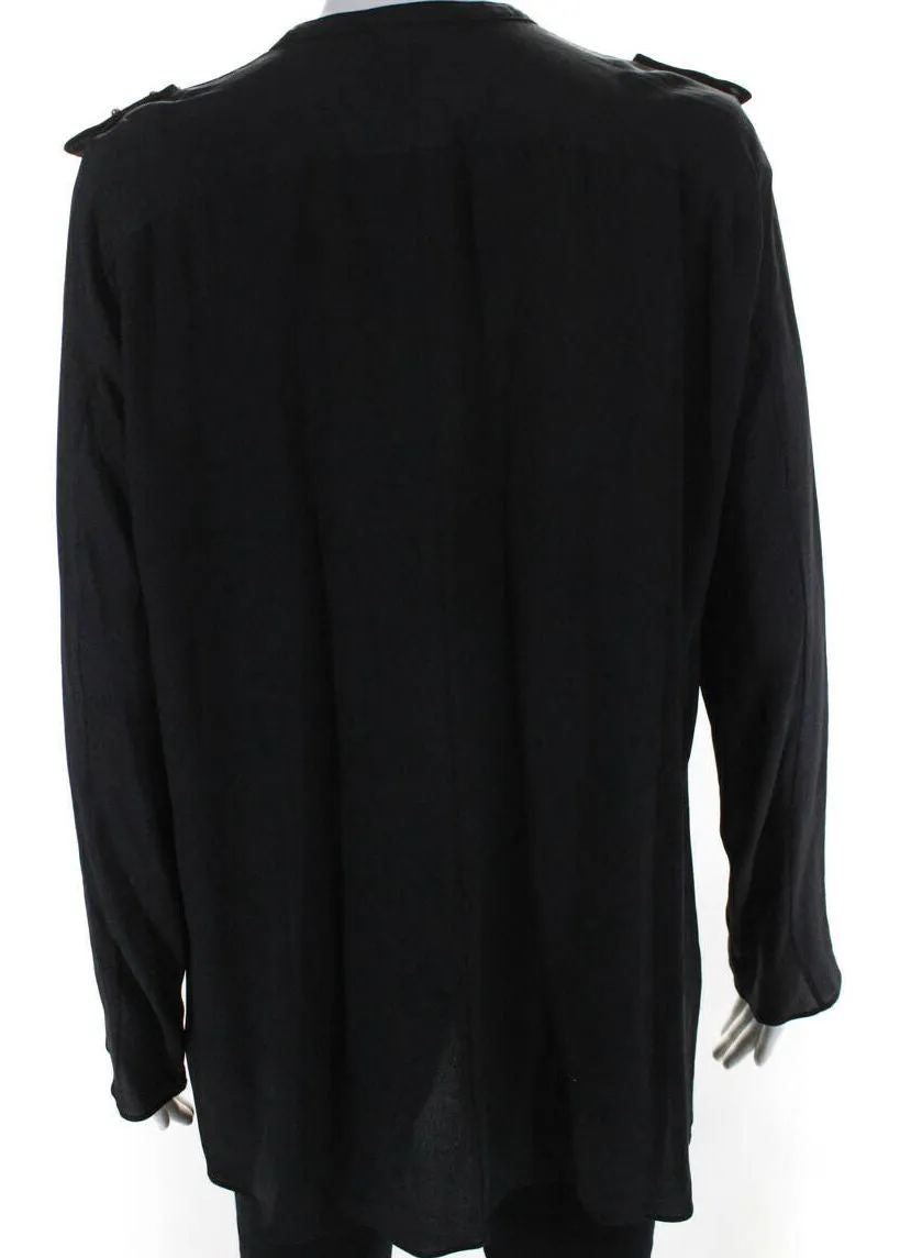 Tom Ford Black Studded Silk Long Sleeve Blouse