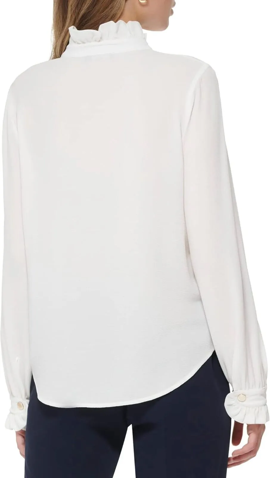 Tommy Hilfiger Women's Long Sleeve Ruffle Front Blouse H28TC15A