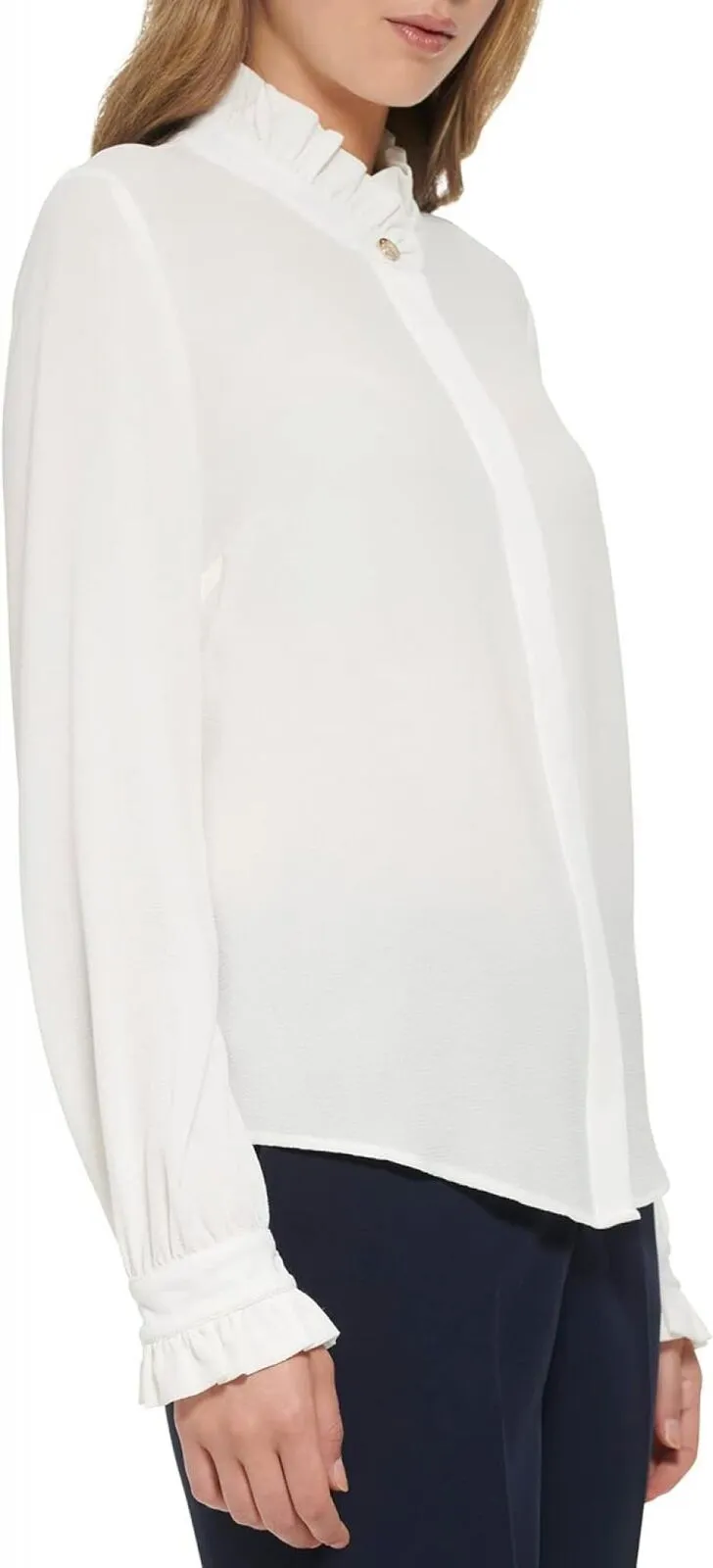 Tommy Hilfiger Women's Long Sleeve Ruffle Front Blouse H28TC15A