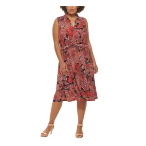 TOMMY HILFIGER Womens Navy Twist Front Sleeveless Midi Dress Plus 20W