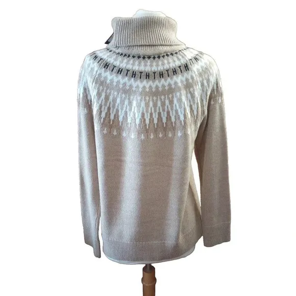 Tommy Hilfiger Women's Sweater Sz M Fair Isle Turtleneck Sweater Tan Brown NWT